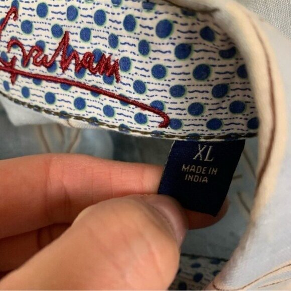 Robert Graham XL Linen Button Up Shirt Geometric Embroidered Luxury Casual - Picture 4 of 5